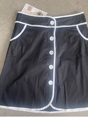 Black Mini Skirt with White Piping and Front Buttons